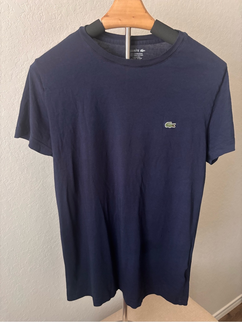 Lacoste Pima Cotton Crew Neck T Shirt Navy Crocodile Logo Regular Fit Mens S